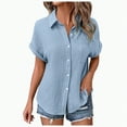 thumbnail image 3 of ORT Womens Short Sleeve Shirts V Neck Collared Button up Shirt Top Blouses with Pocket(Light Blue,M), 3 of 9