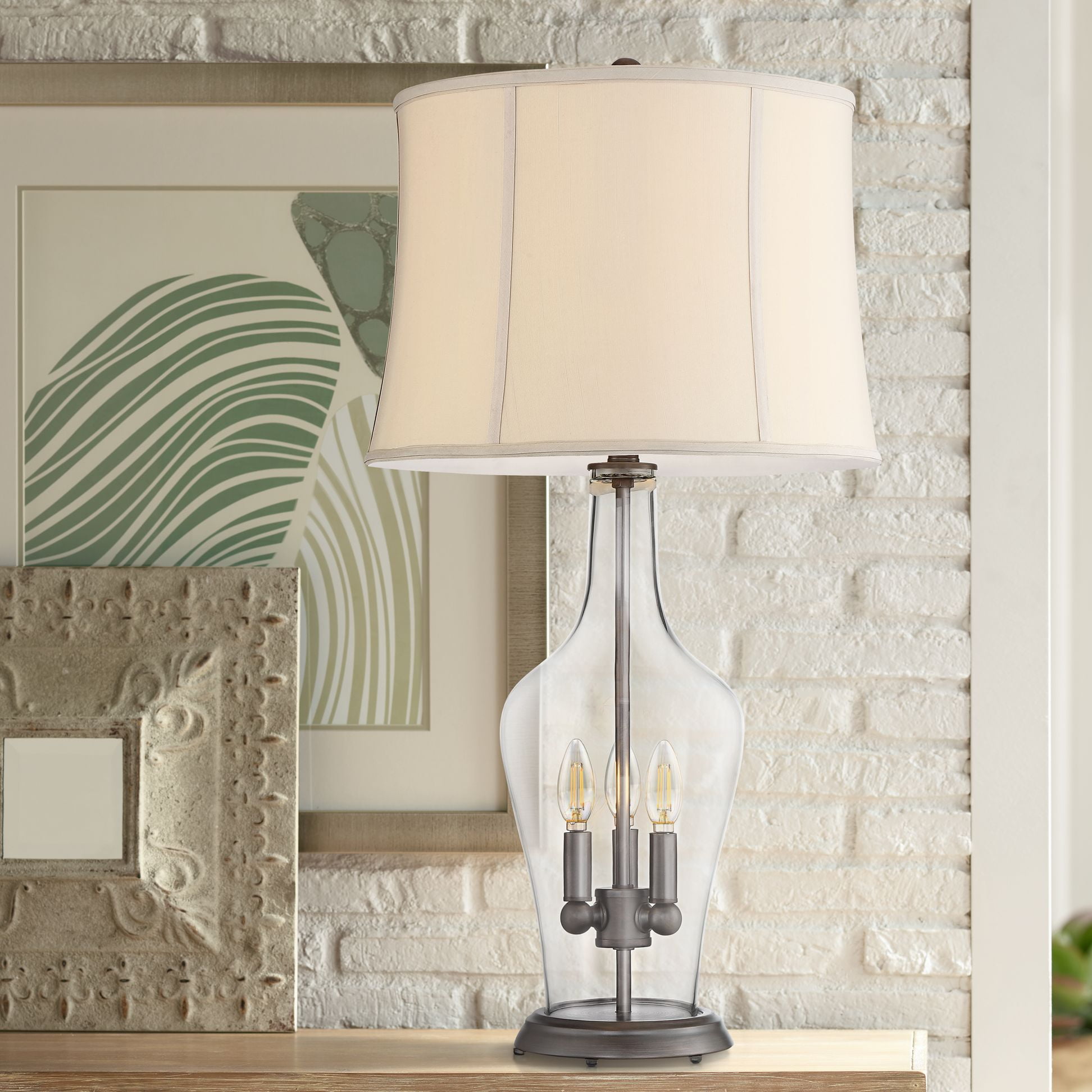 Clear Glass Table Lamps For Living Room Regency Hill Modern Table Lamp with Nightlight LED Brushed Nickel Clear
