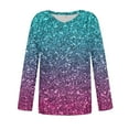 thumbnail image 4 of Purple Women's Long Sleeve T-shirt, Women'S Fashionable V Neck Long Sleeved Fine Glitter Gradient Printed V Neck Top T Shirt,Women's Long sleeve T-shirt M, 4 of 5