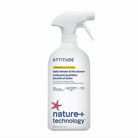 ATTITUDE Nettoyant en Vaporisateur pour Douche et Carrelage, Zeste d'Agrumes, Technologie Nature+, 800ml, 800 ml