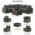 thumbnail image 2 of Gotland Outdoor Patio Furniture Set 6 Piece Sectional Rattan Sofa Set Rattan Wicker Patio Conversation Set with 5 Seat Cushions and 1 Tempered Glass Table,Grey, 2 of 6