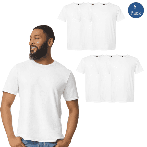 Gildan Men's Softstyle T-Shirt, 100 Cotton, Short Sleeve Crew Neck, Printability, White, S, 6-Pack