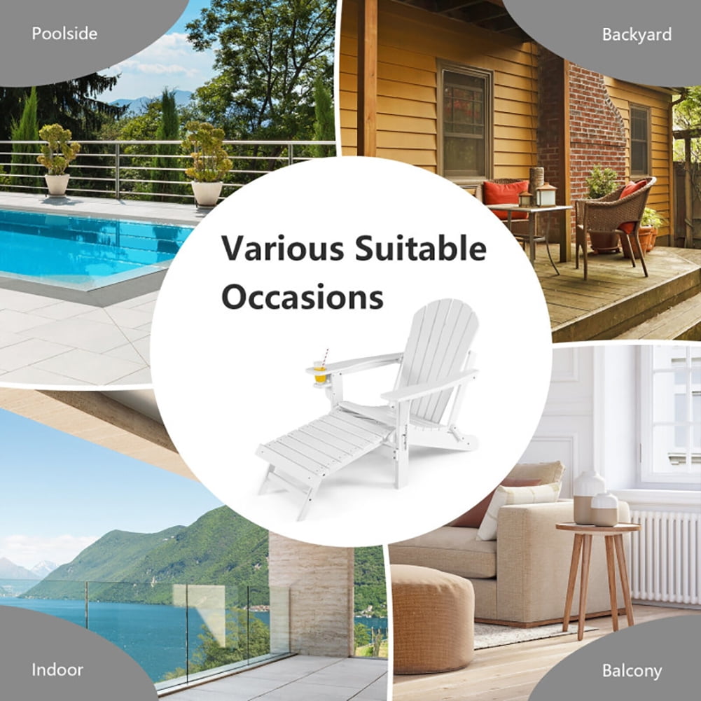 Aimee Lii Patio All-Weather Folding Chair with Pull-Out Ottoman, Outdoor Patio Furniture, White