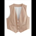 thumbnail image 3 of Chaleco de Traje Corto para Mujer, con Botones, Informal, Elegante, para Negocios. Caqui S, 3 of 9