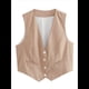 thumbnail image 3 of Chaleco de Traje Corto para Mujer, con Botones, Informal, Elegante, para Negocios. Caqui M, 3 of 9