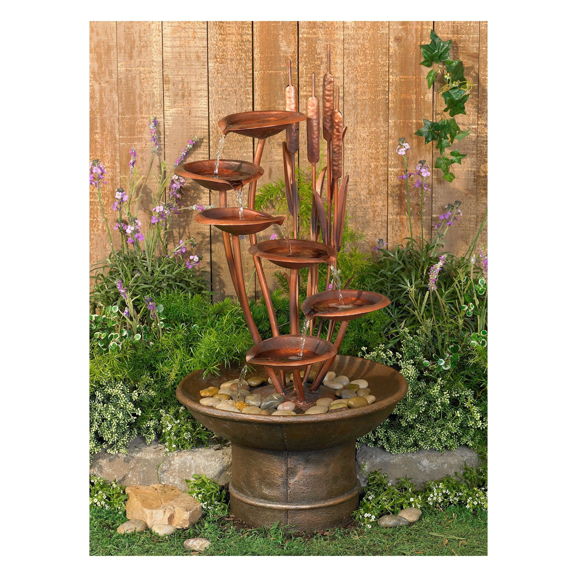 Ashton Water Lilies and Cat Tails 33" High Large Asian Indoor Outdoor Decor Resin Floor Fountain Outside