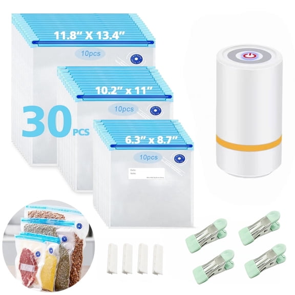 Electric Vacuum Sealer Kit with 30 Bags & Pump, 3-Size Reusable Food Storage Set for Freezer, Fruits & Vegetables