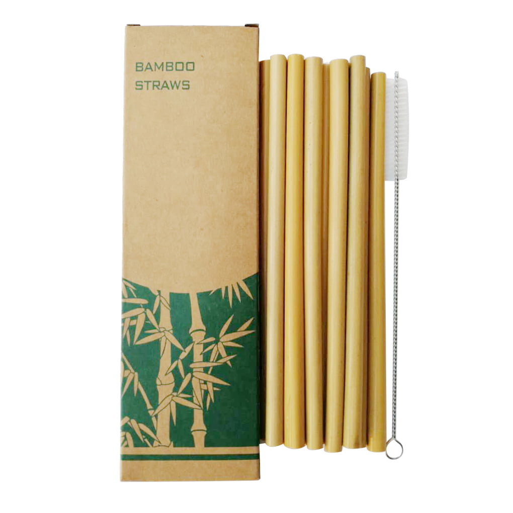 Eco-Friendly Bamboo Drinking Straws Set Reusable Straws Cleaning Brush Kit Party 