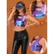 thumbnail image 2 of Top corto metálico brillante sin mangas para mujer Azul púrpura L, 2 of 4