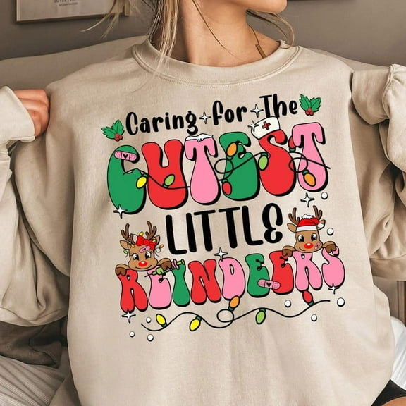 NICU Christmas Nurse Sweatshirt, Caring for Reindeer Holiday Shirt, Cute NICU Crewneck, Nursing Student Gift