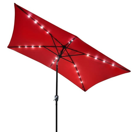 Led Patio Umbrella 10x6.5ft Rectangle Outdoor Patio Beach Market Aluminium Umbrella w/ Sun Shade Solar Powered Led Light Crank Tilt ()
