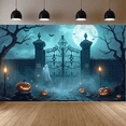thumbnail image 2 of Halloween Theme Decorative Banner Spooky Atmosphere Jack o Lanterns Gate Design for Outdoor Decorating Holiday Party Night, 2 of 5