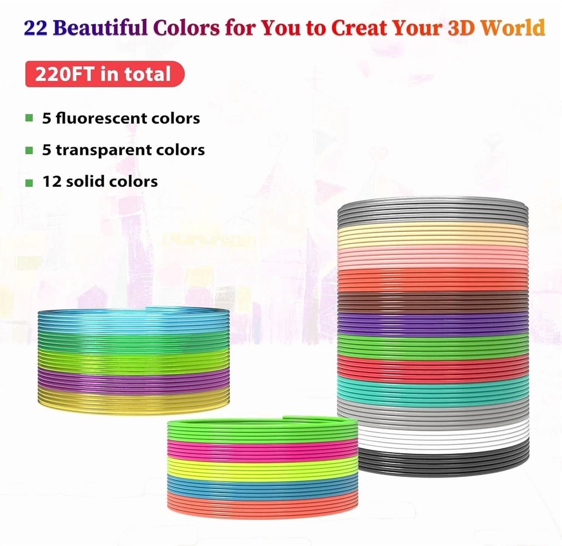 PRIME - 22 Colors 3D Pen Filament 1.75Mm Pla, Each Color 10 Feet, Total 220 Feet 3D P...