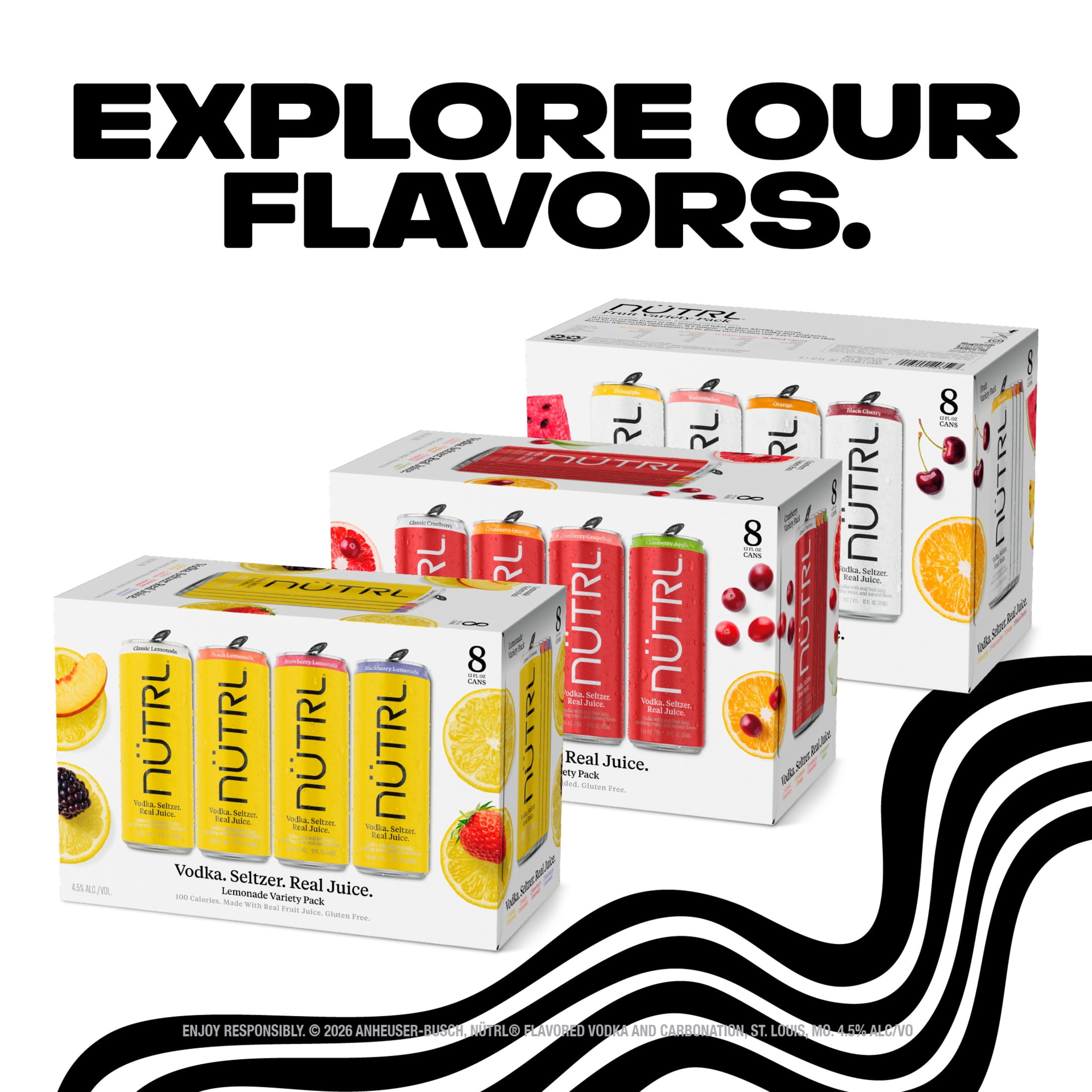 NUTRL Vodka Hard Seltzer Fruit Variety, Gluten Free, 8 pack, 12 fl oz Aluminum Cans, 4.5% ABV