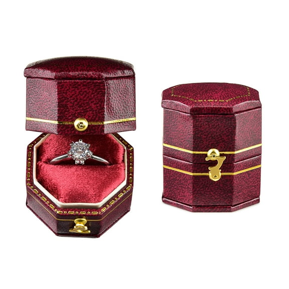 TAIMY Engagement Ring Box, Vintage Octagonal Ring Box, Single Slot Design, Suitable for Weddings, Proposals, Engagements(Red)
