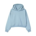 thumbnail image 5 of Crop Sweatshirts Womens Plain Hoodies Long Sleeve Tops Pullover/Full-zip Jacket Plus Size Cropped Hooded Shirt (XL, Light Blue), 5 of 7