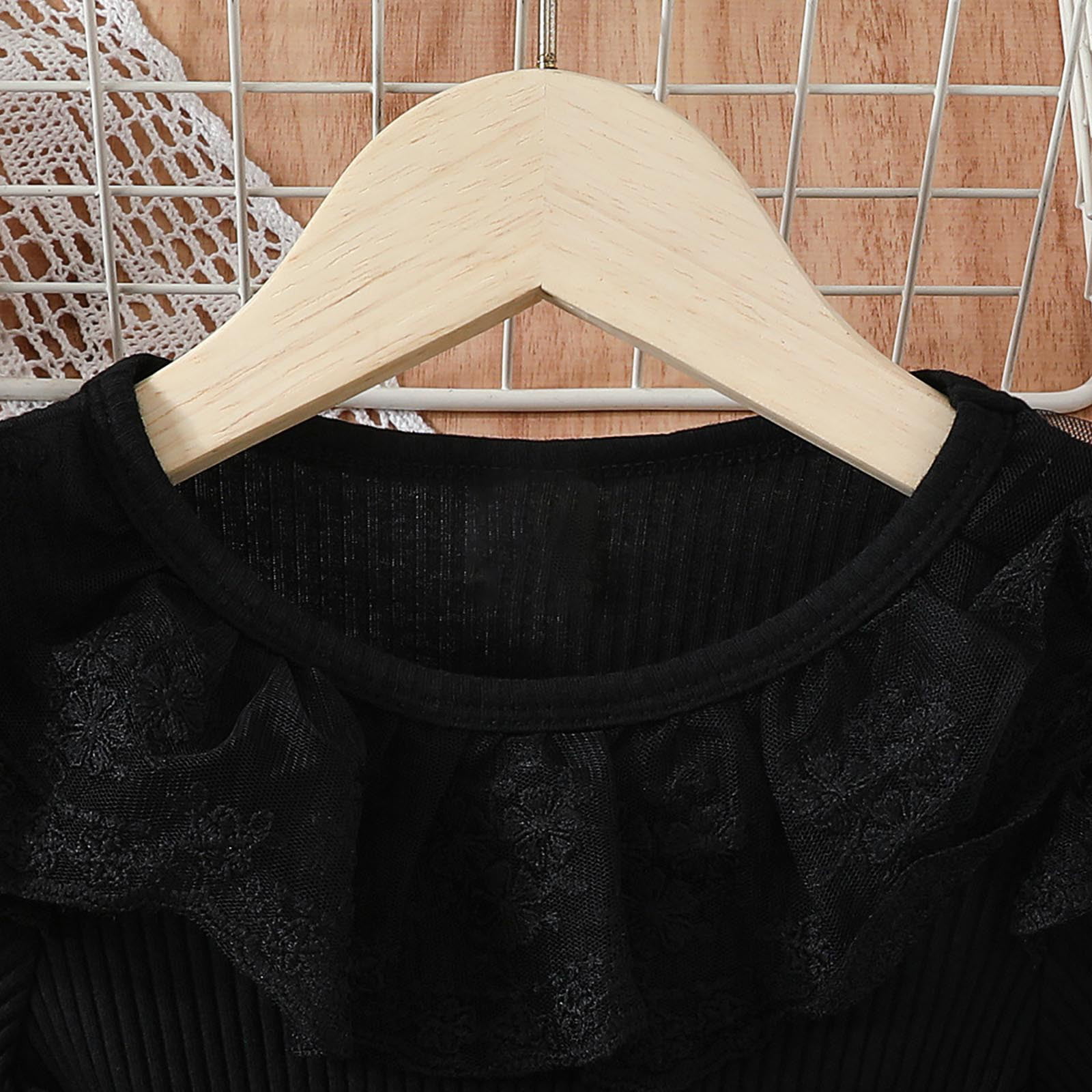 Toddler Girl Letter Print Striped Cold Shoulder Short-sleeve Black Dress
