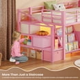 thumbnail image 2 of Low Loft Bed with Storage Stairs & Drawers & Shelves, LED Twin Metal Loft Bed with Under-Bed Playhouse, Pink, 2 of 11