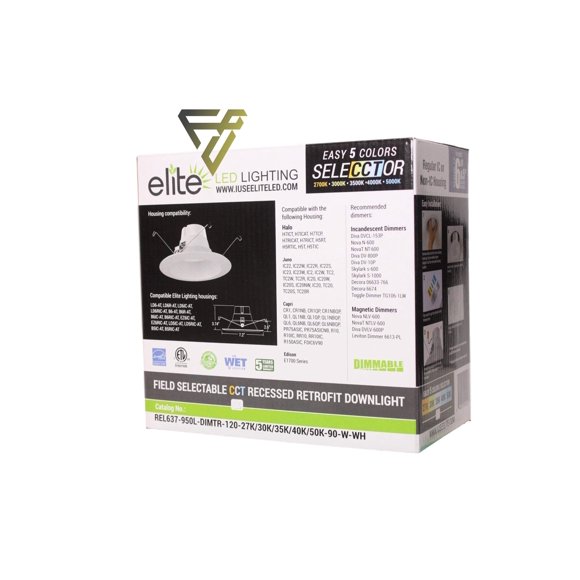 Elite Série REL637-CCT, Garniture de Déflecteur à DEL Rétrofit, Sélecteur de Couleur 2700K/3000K/3500K/4000K/5000K (Blanc 5/6 Pouces)