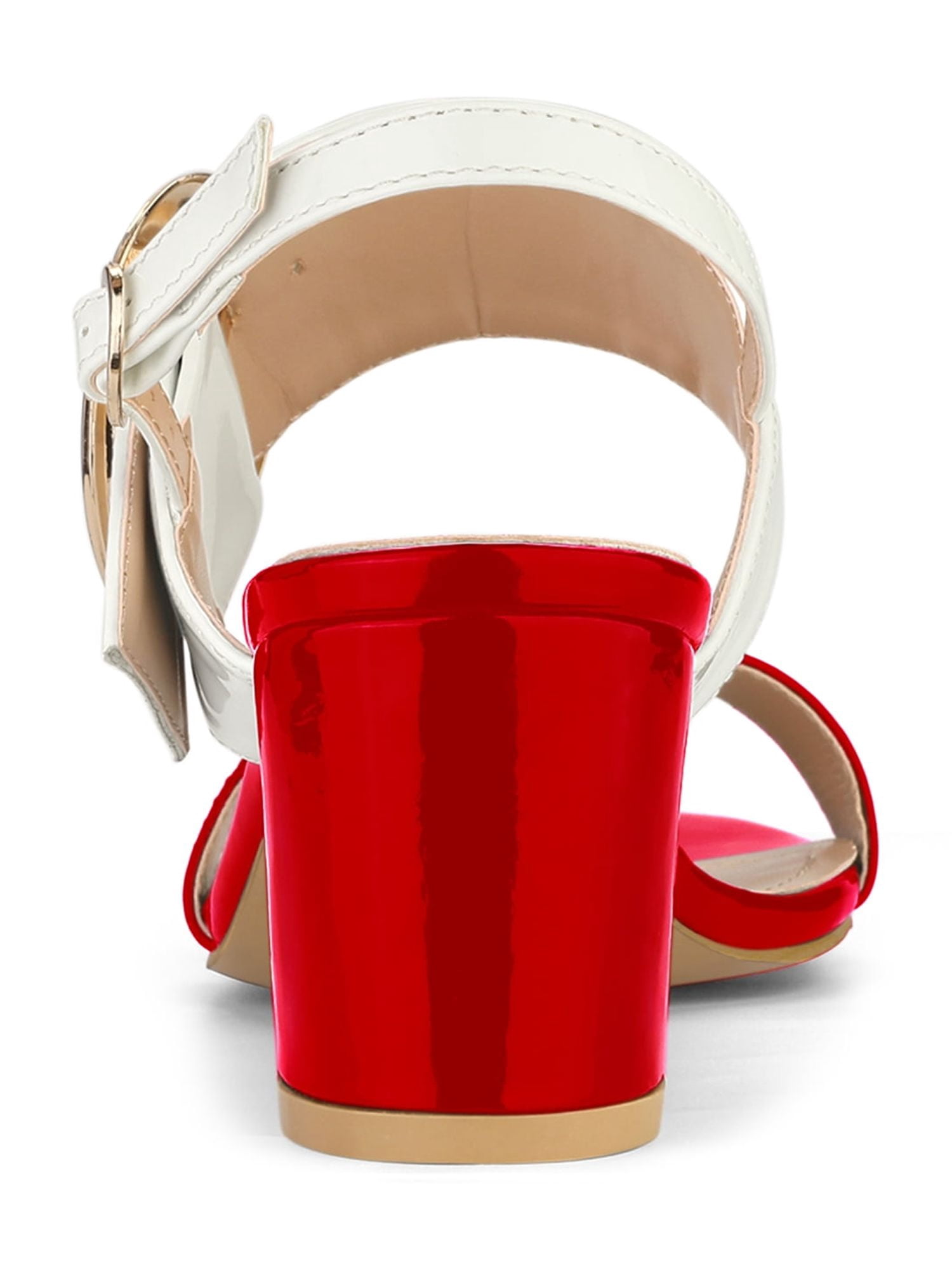 DARING DIVA Women's Slingback Block Heel Sandals with Buckle Decor Red White 6