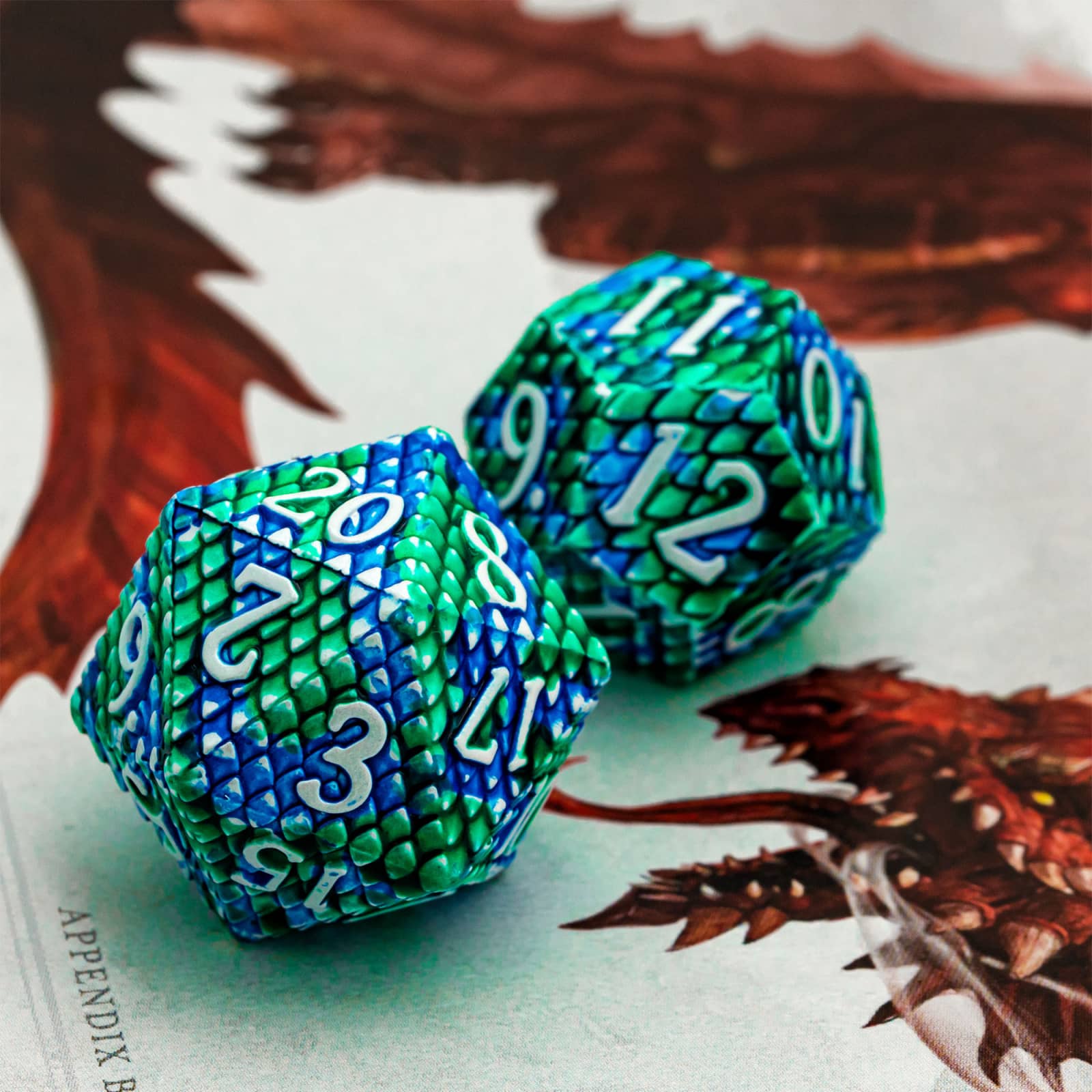 Cusdie 7PCS/Set DND Metal Dice, Dragon Scale Metal Dice Set, Polyhedral Dice Set, for Role Playing Game D&D Dice MTG Pathfinder