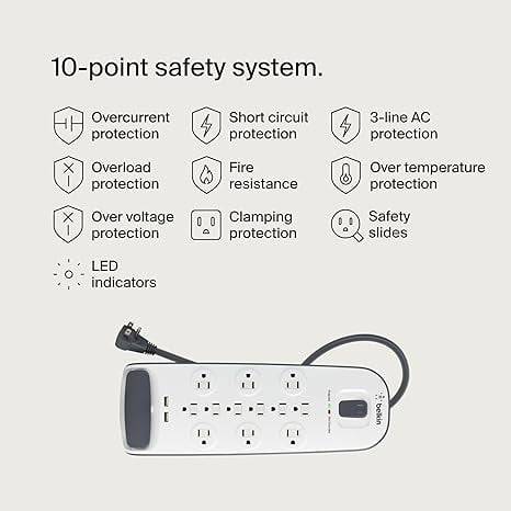 Belkin BV112050-06 12-Outlet Surge Protector with USB Charging, 6 ft. cord, 1 Pack