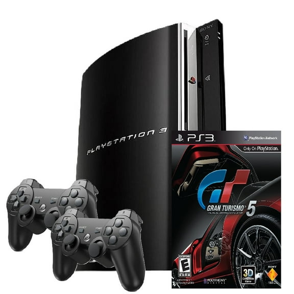 Restored Sony Playstation 3 PS3 Console Original 80GB Black with Gran Turismo 5 and Two Retrofam Controllers (Refurbished)