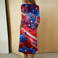 thumbnail image 4 of Women's Independence Day 250 Years Anniversary Patriotic Dress 3/4 Sleeve Button Neck Printed Midi Dress Loose Fit Soft Fabric Casual Comfortable Everyday Wear USA Flag Summer Dress Dark Blue L, 4 of 4