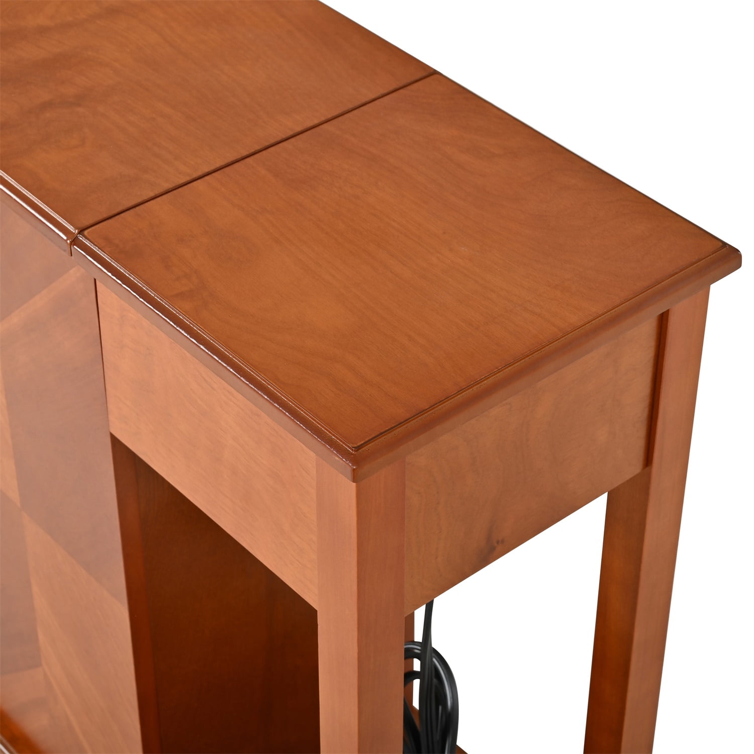 Hommoo Modern End Table with Hidden Dual Cup Holders, Built-in Charging Station, Pull-Out Side Table & 2 Deep Storage Drawers, Space-Saving Bedside Table for Bedroom and Living Room, Walnut