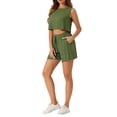 thumbnail image 4 of Conjunto Casual para Mujer, Top Sin Mangas de Cuello Redondo con Cintura Elástica y Pantalones Cortos, Verde Ejército L, 4 of 6