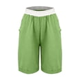 thumbnail image 5 of Henpk Womens Cotton Linen Bermuda Shorts Yoga Pants Tummy Control Workout Gym Shorts Loose Fit Casual Pants Elastic Waist Summer Beach Trousers Ladies Active Athletic Zipper Pockets Green L, 5 of 6