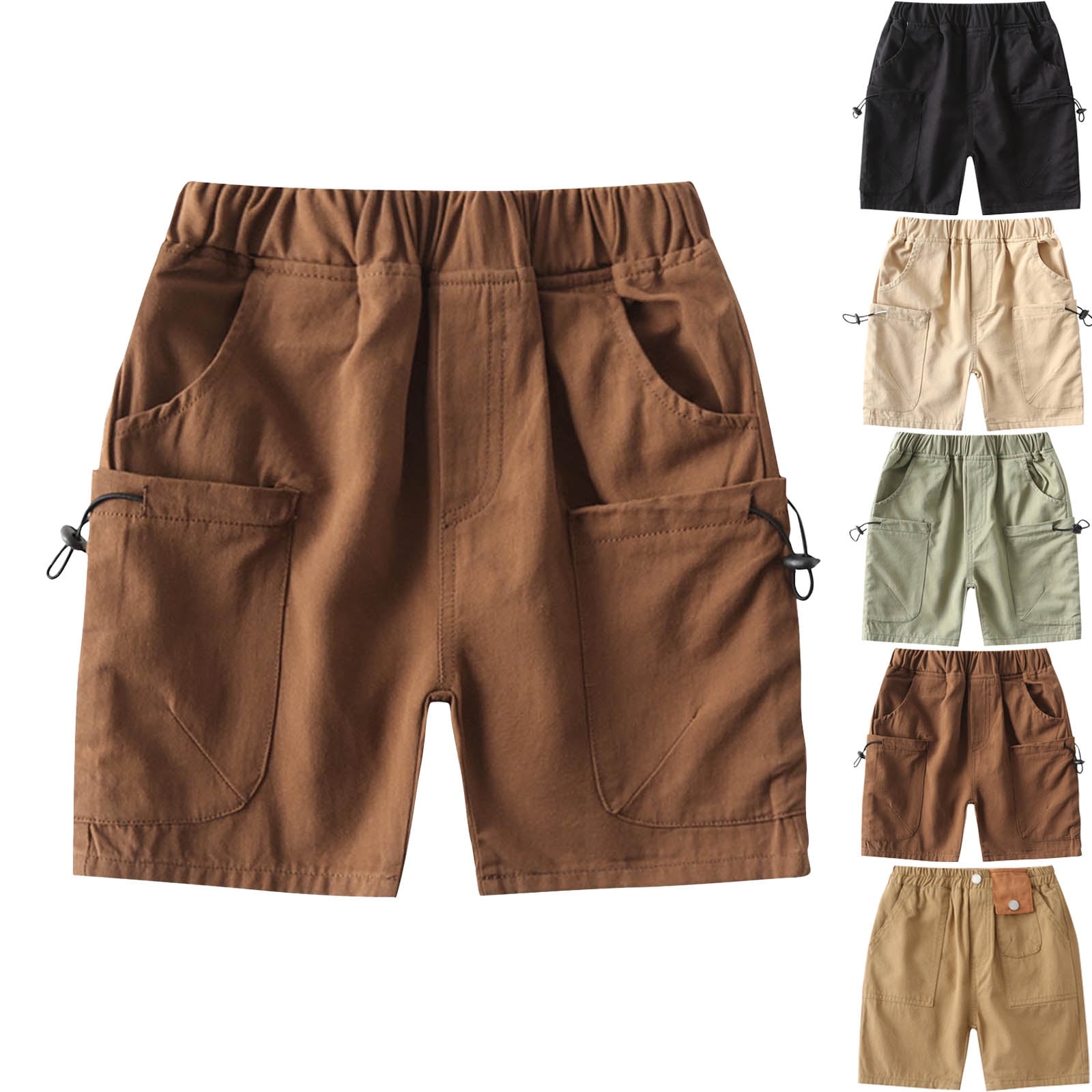 HOMADLES Kid Boys Cargo Shorts Straight Elastic Waist Print Summer Soft Thin Cargo Shorts Coffee 3 T