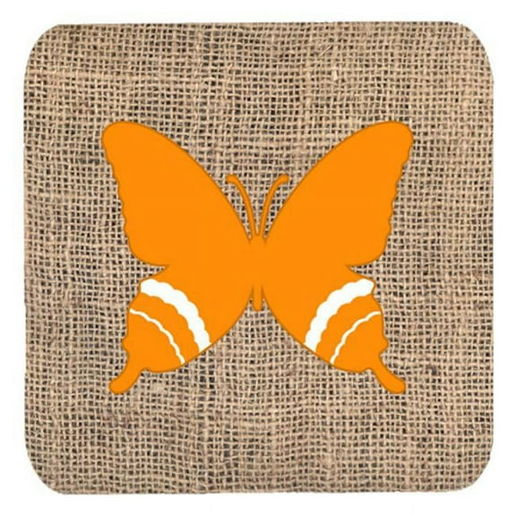 Butterfly Burlap and Orange Foam Coasters, Set - 4