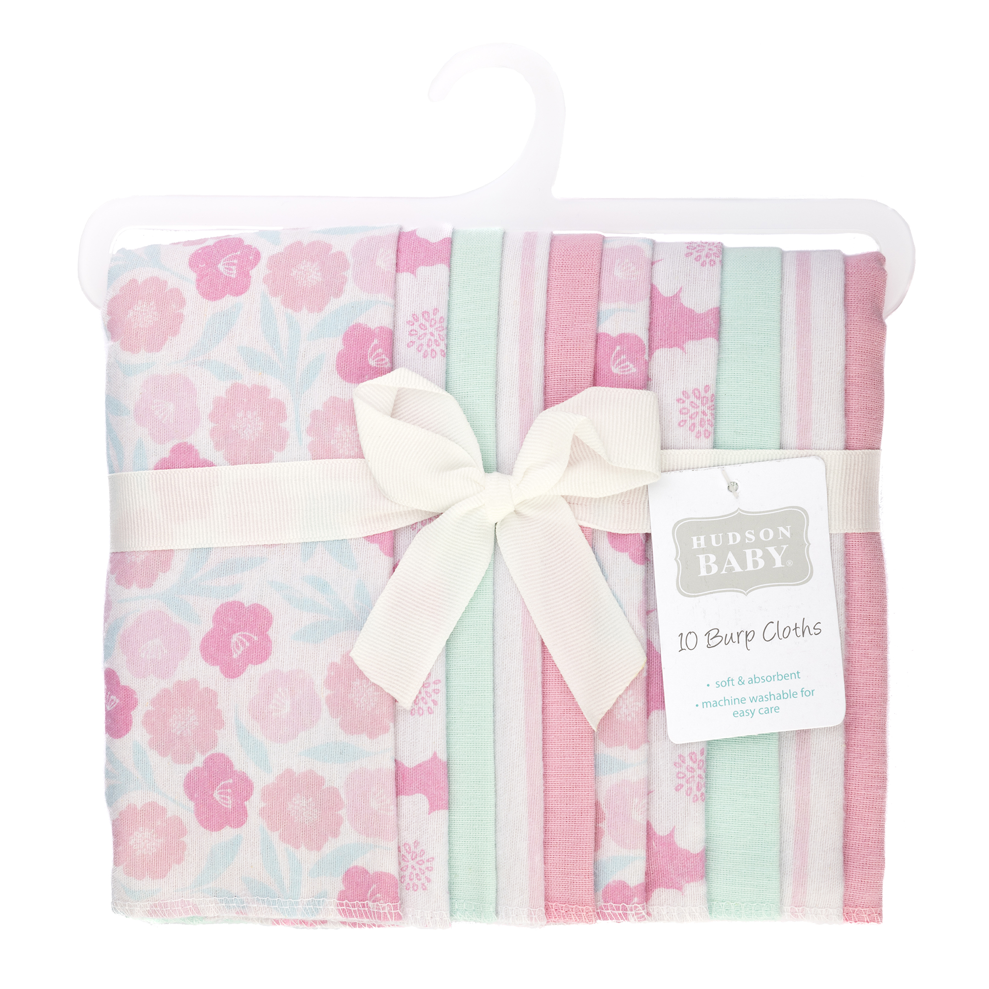 Hudson Baby Infant Girls Cotton Flannel Burp Cloths 10-Pack, Pink Daisies, One Size
