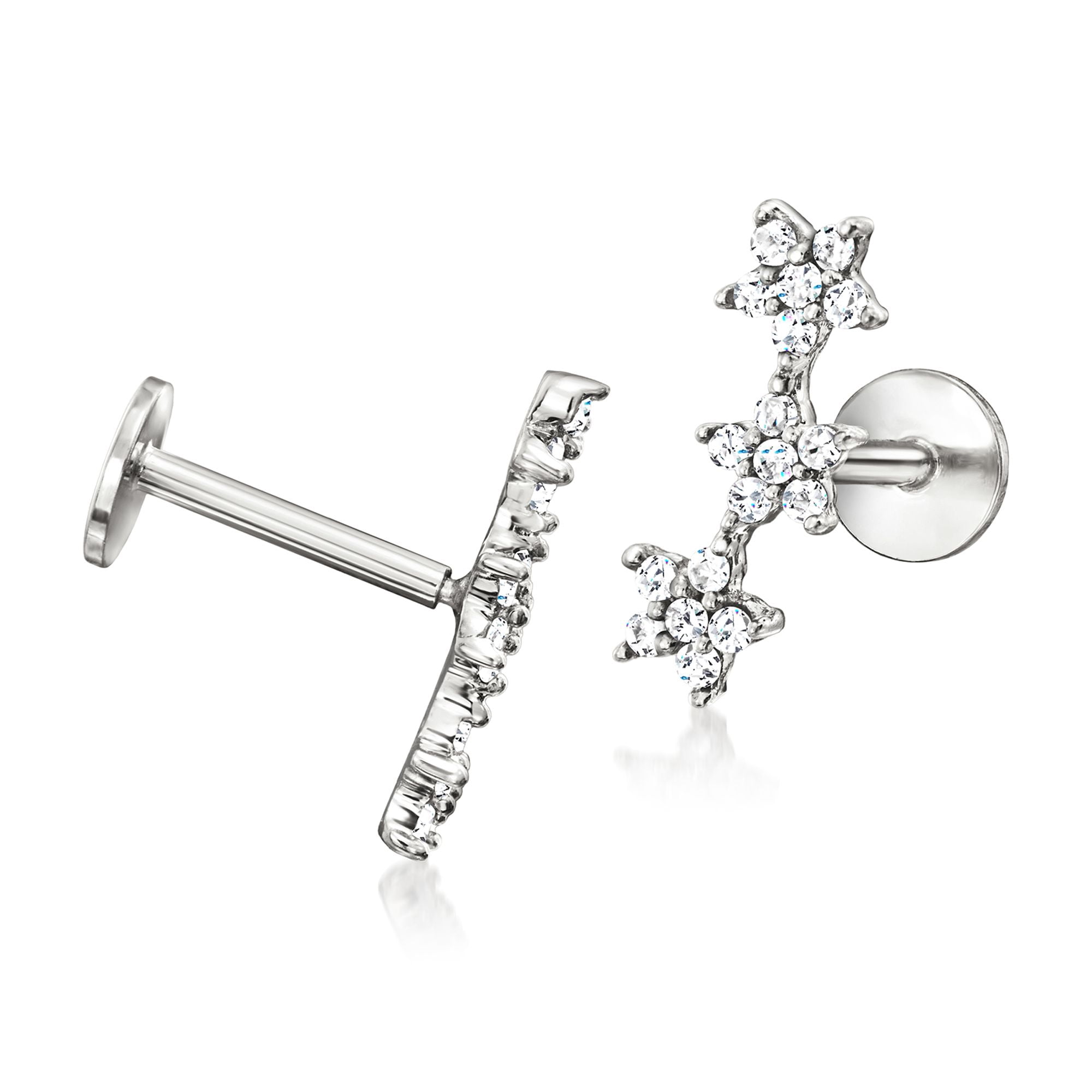 Pure Collection by Ross-Simons 0.10 ct. t.w. Diamond 3-Star Flat-Back Earrings in Sterling Silver, Women's, Adult