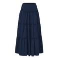 thumbnail image 4 of larppty Skirts for Women Trendy Flowy Ruffle Smocked Waist A-line Boho Swing Long Skirt with Pockets Beach Vacation（Navy， L）, 4 of 9
