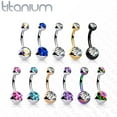 thumbnail image 7 of 14GA Solid G23 Implant Grade 23 Titanium Internally Threaded Double Jeweled Navel Belly Ring, 7 of 7