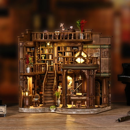 Book Nook Kit DIY Miniature House with LED for Bookshelf Decor Dreamy Book Hall 3D Wooden Puzzle Bookend Relaxing DIY Craft for Adults & Teens (14+) 888PCS Gift for Friends & Family