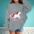 thumbnail image 2 of LIIPEE Girls Hoodies Cartoon Horse Printed Long Sleeve Pullover Hooded Sweatshirt With Pocktes Youth Stylish Daily Sweatshirts,Grey,3-4 Years, 2 of 4