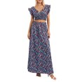 thumbnail image 2 of GXFC Women Summer Floral Skirts Outfits Ruffle Sleeve V Neck Crop Tops+High Waist Flowy Maxi Skirts 2 Pieces Clothes Set for Women Beach Party, 2 of 9