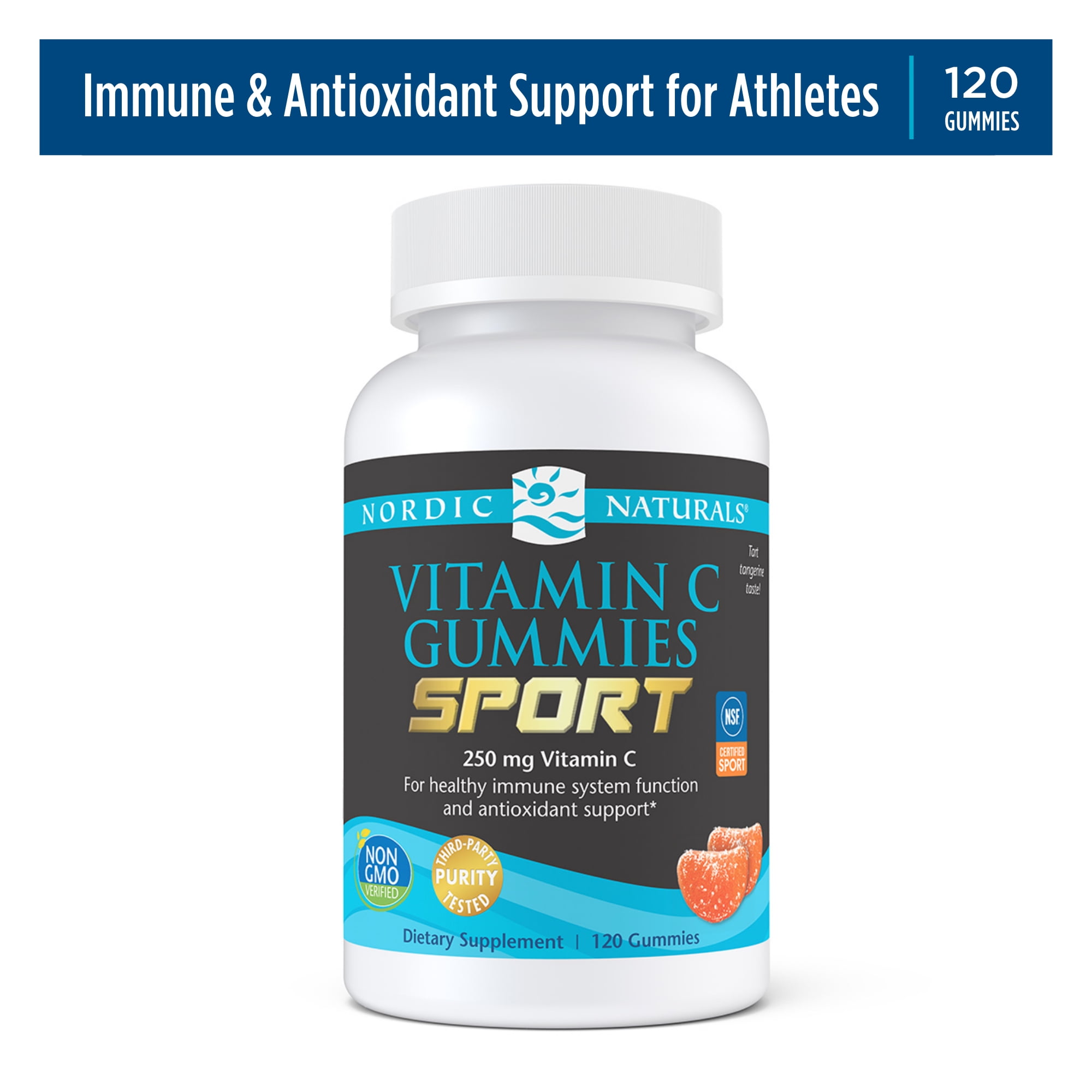 Nordic Naturals Vitamin C Gummies Sport, NSF Certified, Non-GMO, 120 Count