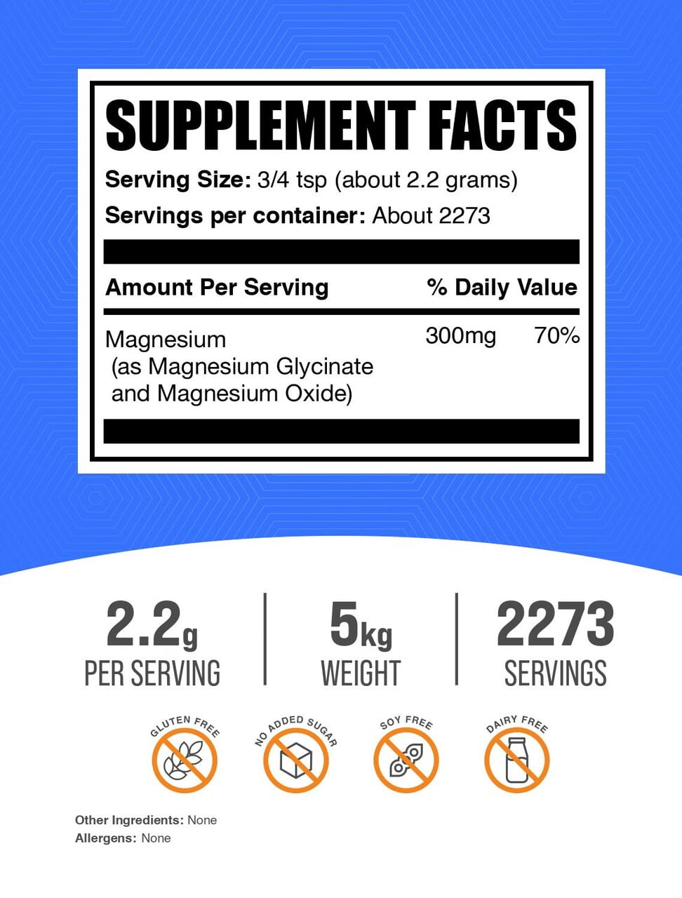 BulkSupplements Magnesium Glycinate Powder - Magnesium Supplement, Easily Absorbed, Unflavored, 2.2g per Serving, 5kg (11 lbs)