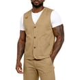thumbnail image 2 of Relaxed Fit V Neck Cotton Work Sleeveless Vest With Side Pockets for Backyard Projects Short Trip Leisure Outfits Khaki L, 2 of 5