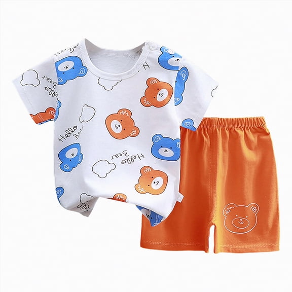 HCNTES Baby Boy Clothes Toddler Boy Summer Outfits Short Sleeve Patchwork Top T-shirt & Pocket Pant Set 2 Piece(Orange,18-24 Months)