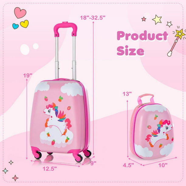 Spaco 2 Pieces Kids Carry on Luggage Set with 12 Inch Backpack Multicolor Kids Suitcase Riding Suitcase for Kids