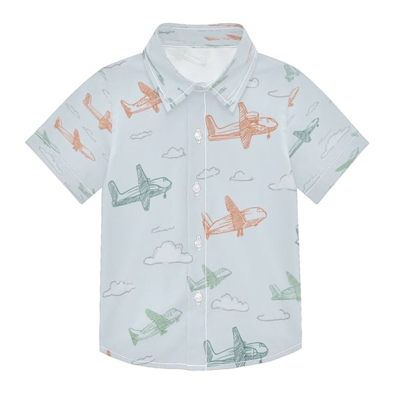 Boys Button-Down Shirt Short Sleeve Shirt Tops for 3Y Pastel Doodle Airplanes