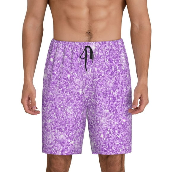 Balery Lilac Glittering Pantalones cortos de pijama de punto de algodón para hombre con cinturilla y bolsillos-XX-Large