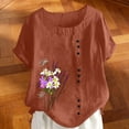 thumbnail image 5 of ClodeEU Women's Floral Print Short Sleeve T-Shirt, Casual Crew Neck Loose Fit Blouse Coffee,Women's Plus XL, 5 of 5