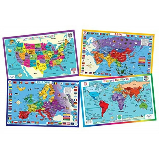 tot talk educational kids placemats geography set of 4 maps usa