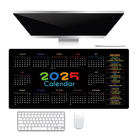 NEONWE Calendar Gaming Mouse Pad 2025 Calendar with Holidays Modern Black Large Desktop Mouse Pad with Stitched Edges Non-slip Rubber for Work Game Office Home, 3mm Thick, 31.5 X 15.75 Inch